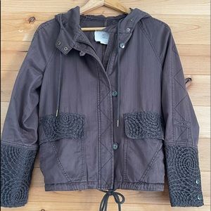 Hei Hei for Anthro brown&lace hooded bomber jacket